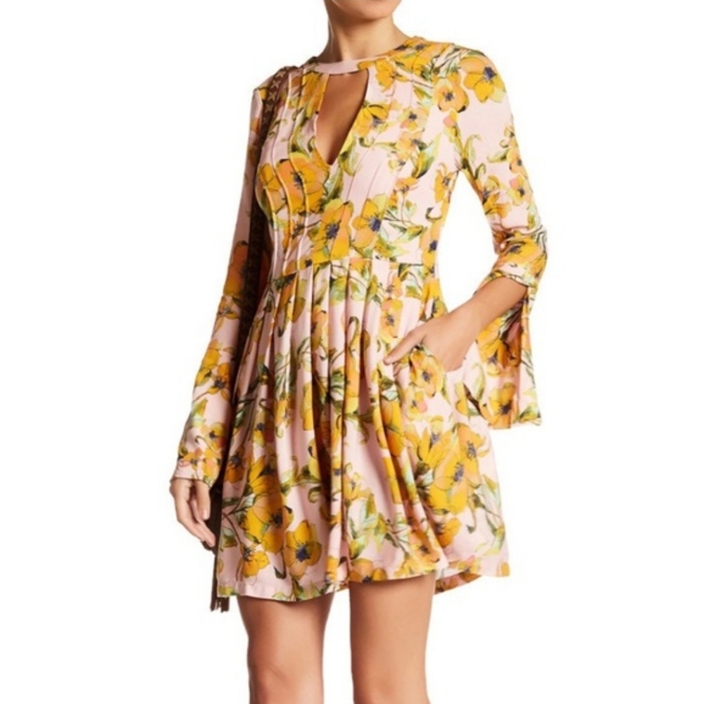 Free People Tegan Pink Floral Long Sleeve Dress Size 10